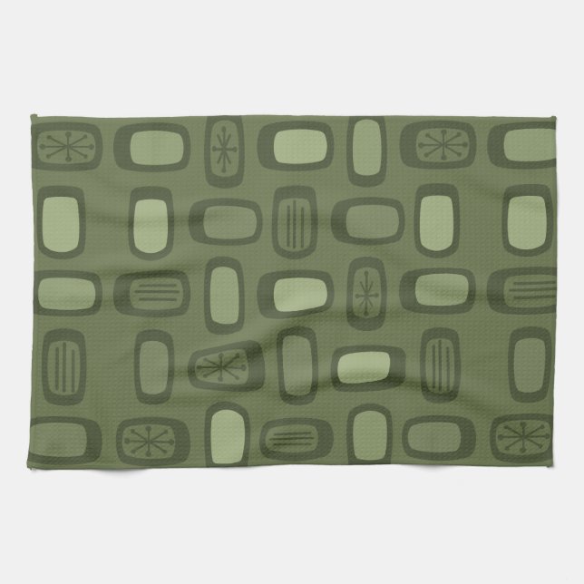 MCM gerundete Rechtecke, Olive Green Geschirrtuch (Horizontal)