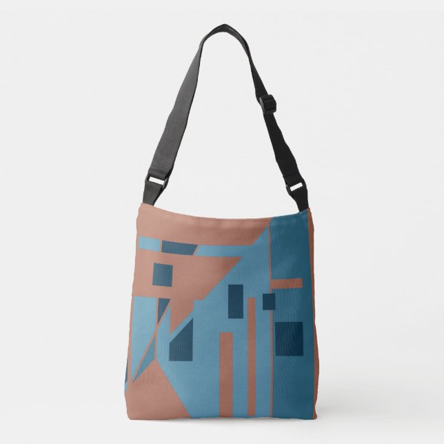 MCM Inspiriert Tan Blue Shades Geometric Design Tragetaschen Mit Langen Trägern (Vorderseite)