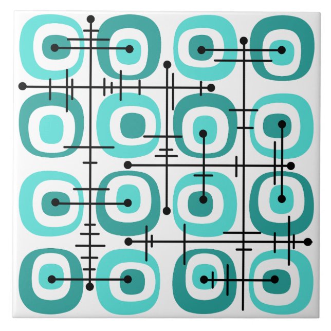 MCM Midcentury Abstract Pattern Türkis Fliese (Vorderseite)