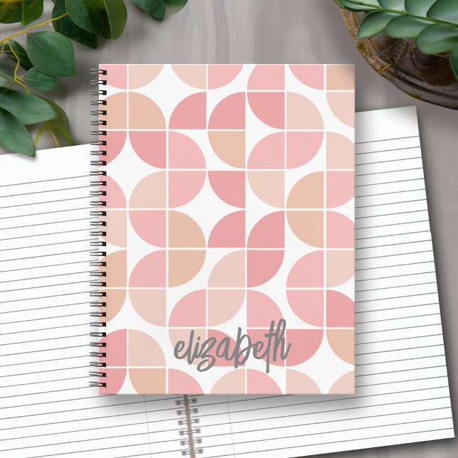 MCM Mod Circles Pattern maul und rot-rosa Notizbuch (Personalized Notebook with Custom Text)