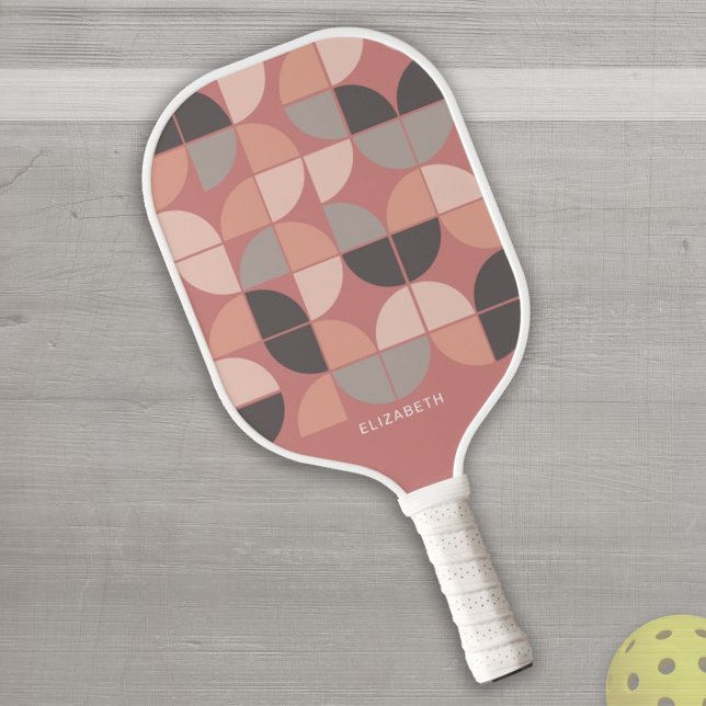 MCM Mod Circles Pattern Rose gold, rot-grau Pickleball Schläger (Von Creator hochgeladen)
