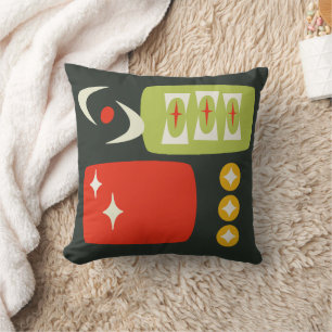 MCM Muster des Atomalters in Schwarz, Rot, Grün Kissen