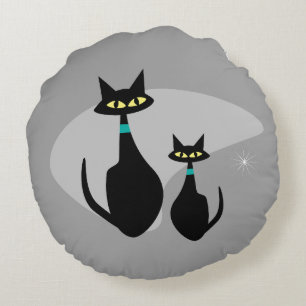 MCM Retro Cat 1950er Jahre im Atomzeitalter, benut Rundes Kissen