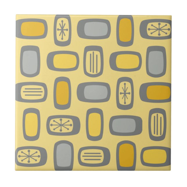 MCM Rundwinkelgelb, grau, Mitte des Jahrhunderts Fliese (Vorderseite)