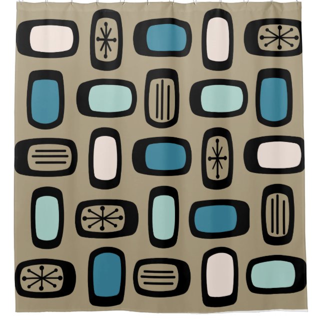 MCM Rundwinkelgoldblau des Mitteljahrhunderts Duschvorhang (Vorderseite)