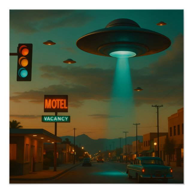 MCM Stil Retro UFO Invasion Art Poster (Vorderseite)