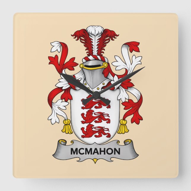 McMahon Family Coat of Arms Quadratische Wanduhr (Vorderseite)