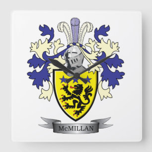 McMillan Family Crest Coat of Arms Quadratische Wanduhr