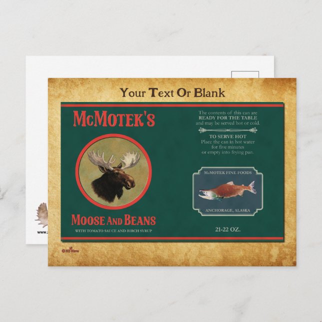 McMotek-Etikett für Elch und Bohnen Postkarte (Vorne/Hinten)