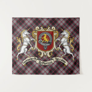McPherson Clan Abzeichen & Unicorns w/Tartan Wandteppich