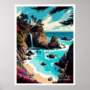 McWay Falls California Vintage Reise Illustration Poster