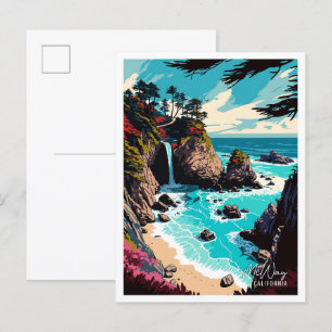McWay Falls Kalifornien Vintage-Reiseillustration Postkarte