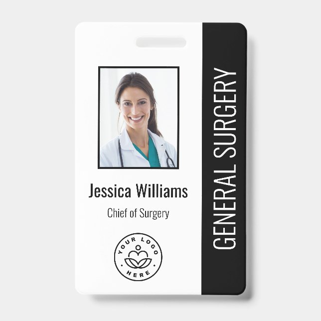 MD Doctor Hospital Medical Employee Foto ID Black Ausweis (Vorderseite)