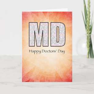 MD Happy Doctors’ Day mit rotem und gelbem Hinterg Karte