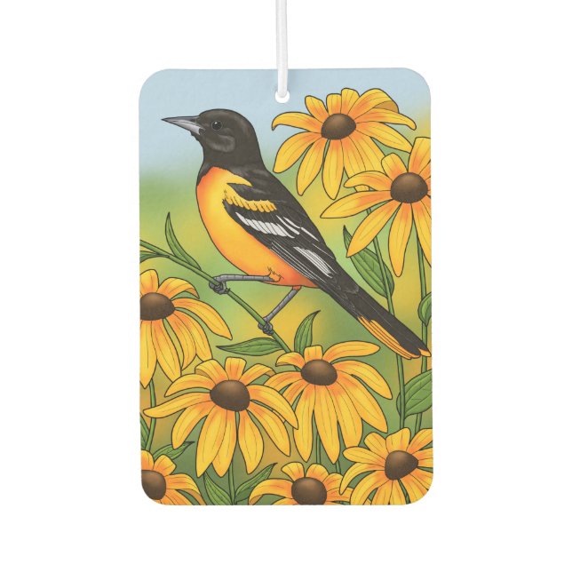 MD Staat Bird Oriole & Black-mit Augen Susan Blume Autolufterfrischer (Vorderseite)