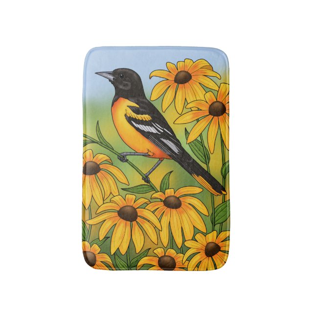 MD Staat Bird Oriole & Black-mit Augen Susan Blume Badematte (Vorderseite Vertikal)