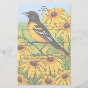 MD Staat Bird Oriole & Black-mit Augen Susan Blume Briefpapier