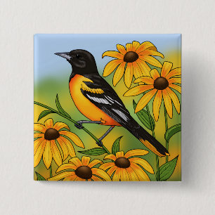 MD Staat Bird Oriole & Black-mit Augen Susan Blume Button