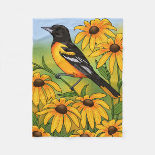 MD Staat Bird Oriole & Black-mit Augen Susan Blume Fleecedecke