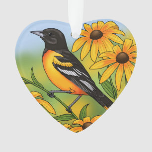 MD Staat Bird Oriole & Black-mit Augen Susan Blume Ornament