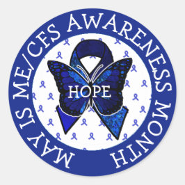 ME/CFS Syndrome Awareness Ribbon Butterfly Runder Aufkleber