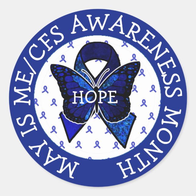 ME/CFS Syndrome Awareness Ribbon Butterfly Runder Aufkleber (Vorderseite)