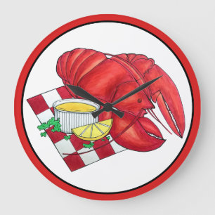 ME Maine Lobster Shack Seafood Dinner Red Gingham Große Wanduhr