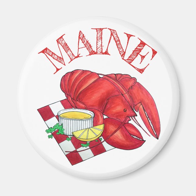 ME Maine Lobster Shack Seafood Dinner Red Gingham Magnet (Vorne)