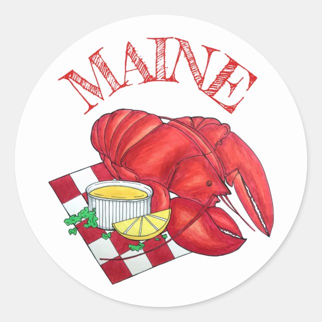 ME Maine Lobster Shack Seafood Dinner Red Gingham Runder Aufkleber (Vorderseite)