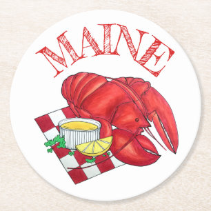 ME Maine Lobster Shack Seafood Dinner Red Gingham Runder Pappuntersetzer