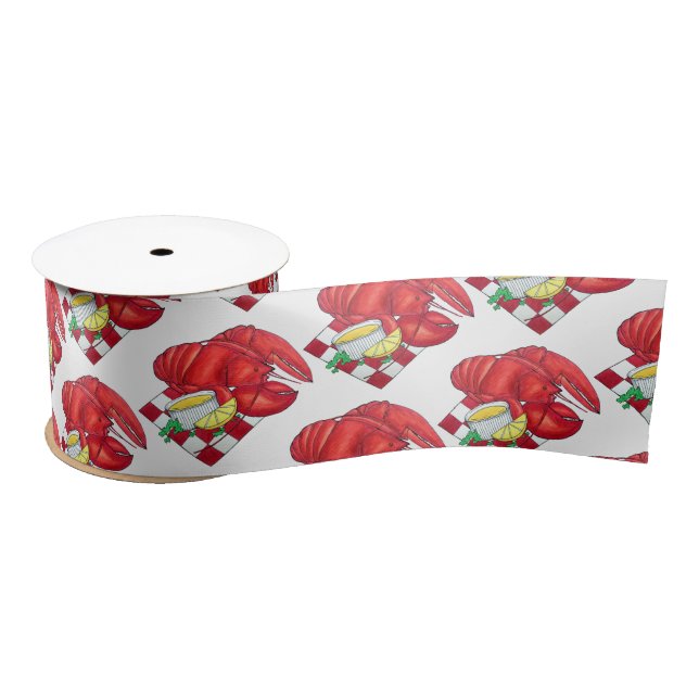 ME Maine Lobster Shack Seafood Dinner Red Gingham Satinband (Spule)