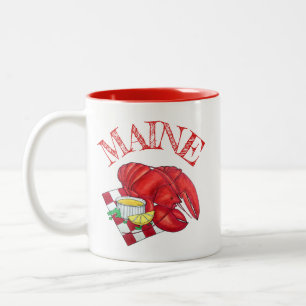 ME Maine Lobster Shack Seafood Dinner Red Gingham Zweifarbige Tasse