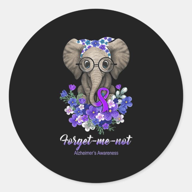Me Not Elephant Blume Alzheimerheimer Brain Awar Runder Aufkleber (Vorderseite)