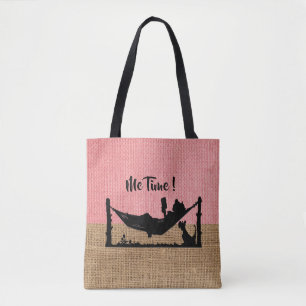 Me-Time Koral und Beige & Burlap Texture Tote Bag