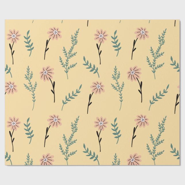 Meadow Blooms: Minimalist Botanical Pattern Geschenkpapier (Flach)