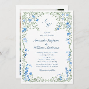 Meadow Blue French Rose Hochzeiten QR-Code-Foto Einladung