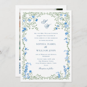 Meadow Blue French Rose Hochzeiten QR-Code-Foto Einladung