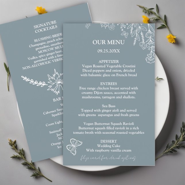 Meadow Blume Blue Gray Wedding Budget Menu (Von Creator hochgeladen)