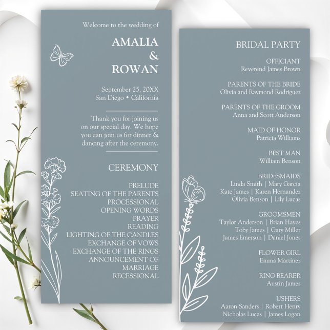 Meadow Blume Blue Gray Wedding Program (Von Creator hochgeladen)