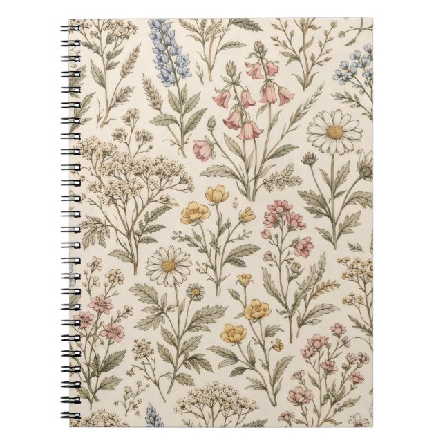 Meadow Botanica – Vintage Wildflower Notizblock (Vorderseite)