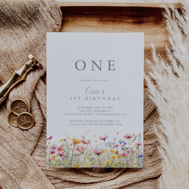 Meadow Colorful Wildblume First Birthday Party Einladung (Von Creator hochgeladen)