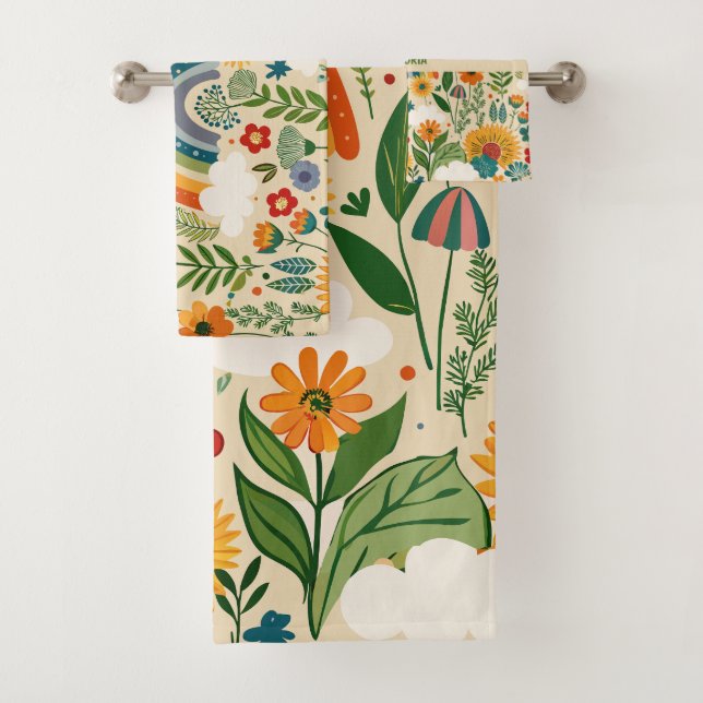 Meadow Florals Rainbow Custom Pattern Badhandtuch Set (Insitu)