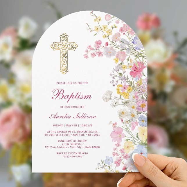 Meadow Flowers Arch Baptism Einladung (Von Creator hochgeladen)