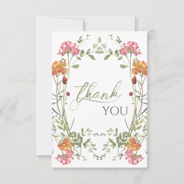 Meadow Flowers Watercolor Baby Shower Dankeskarte (Vorderseite)