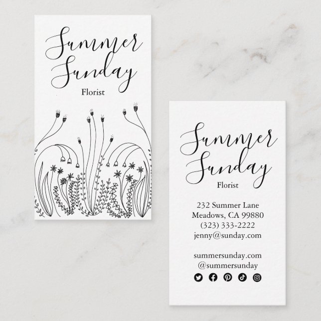 Meadow Garden Line Art Florist Landscaper Ikonen Visitenkarte (Vorne/Hinten)