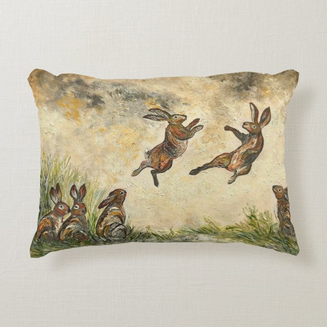 Meadow Matchup Playful Hares in a Meadow  Dekokissen (Vorderseite)
