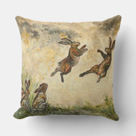 Meadow Matchup Playful Hares in a Meadow  Kissen