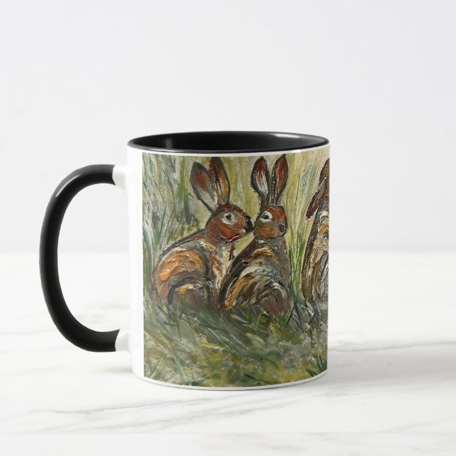 Meadow Matchup Playful Hares in a Meadow Rabbits Tasse (Links)