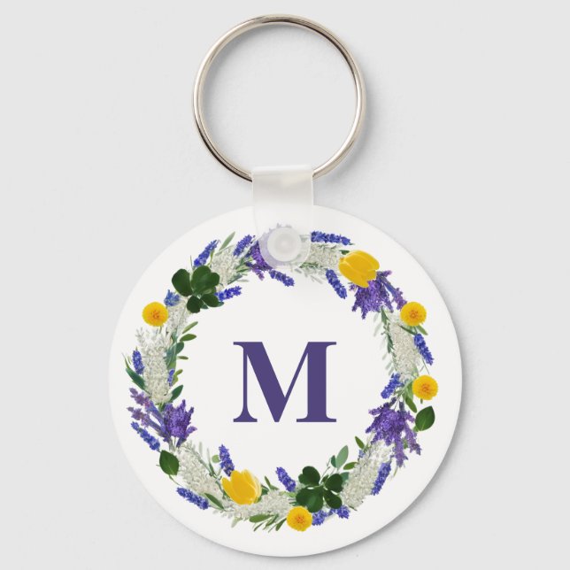Meadow Monogram - Benutzerdefinierter Lavendel Schlüsselanhänger (Vorderseite)