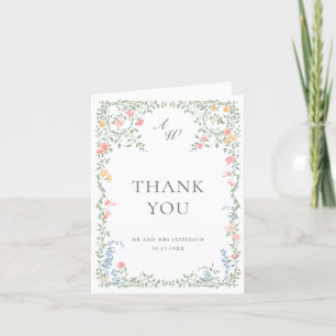 Meadow Pastel Französische Rose Blumenhochzeit Dankeskarte
